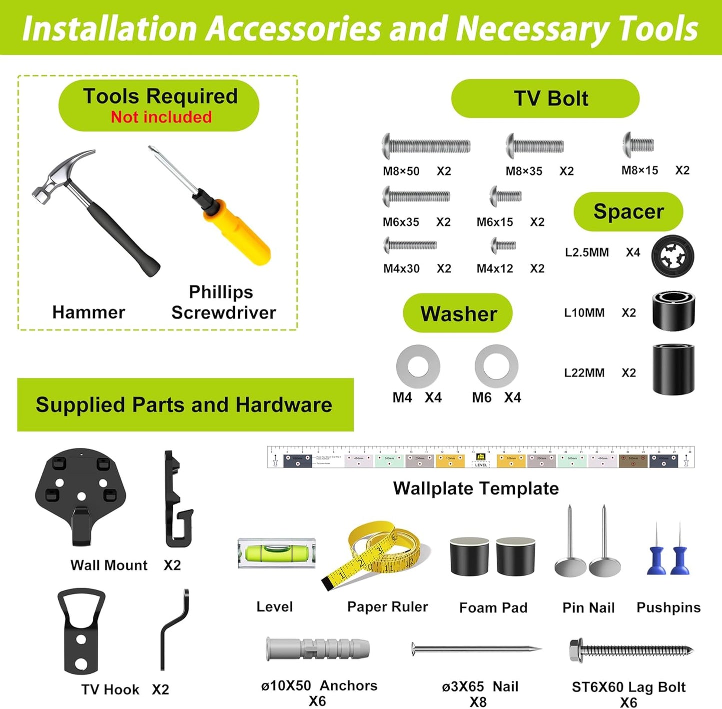 FORGING MOUNT Wall Mount NO Stud - Easy Install No Drill TV Mount Bracket