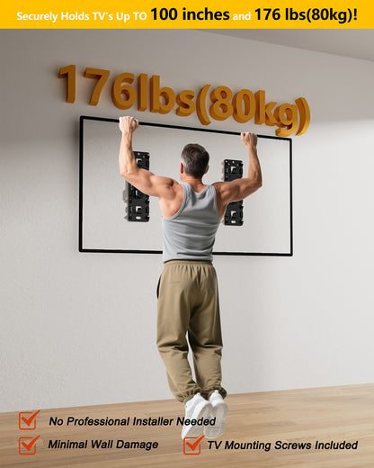 NO Stud TV Wall Mount,Drywall Wall Mount for 26-100" TVs/Monitors,Holds Up to 176LBS, Height Adjustable,1.17'' Low Profile Studless TV Mount,No Drilling No Funder Required,Easy Install