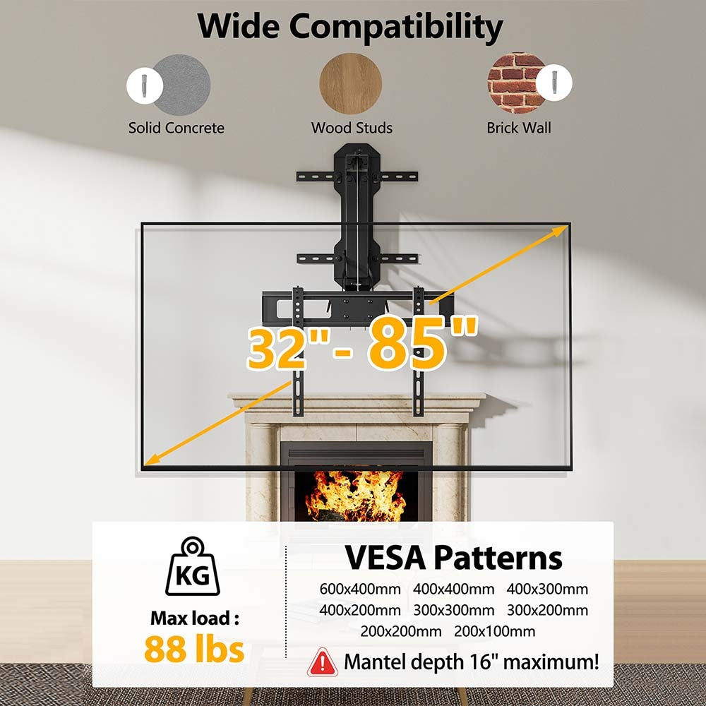 FORGING MOUNT Motorized Fireplace Full Motion TV Mount with Remote for 32-85 Inch