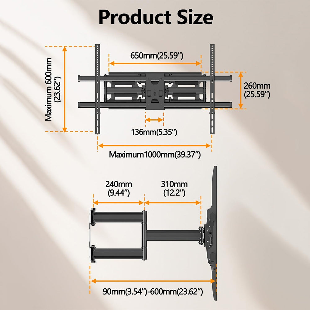 FORGING MOUNT  Heavy Duty Full Motion TV Mount 60 to 120 inch