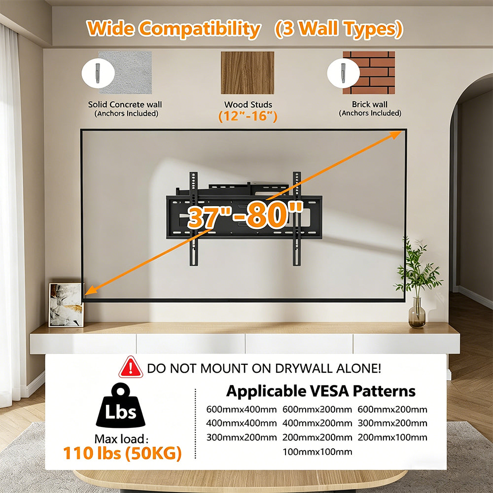 FORGING MOUNT Long Extension TV Mount Full Motion for 37 - 80 Inch