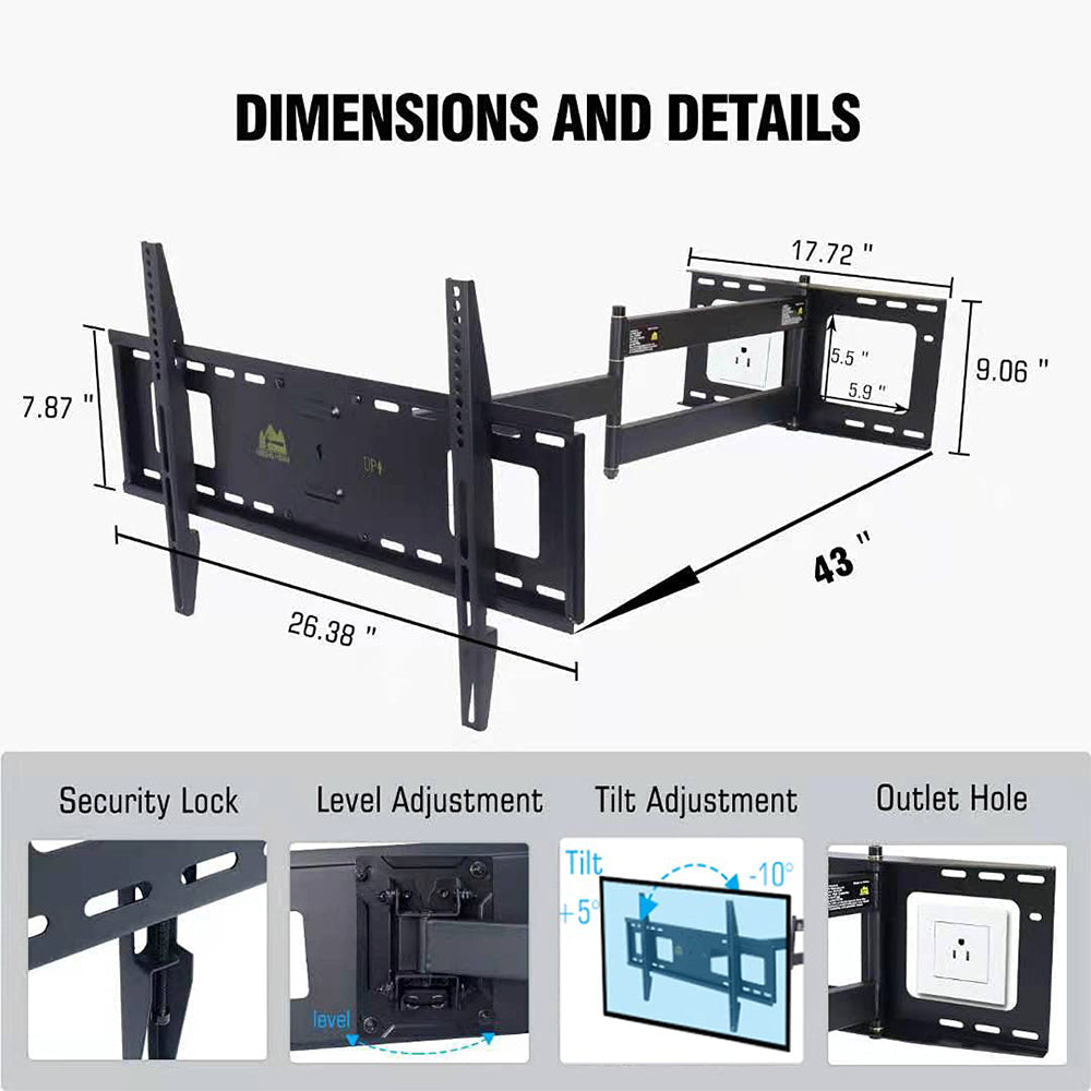 FORGING MOUNT Long Extension TV Mount Full Motion for 37 - 80 Inch