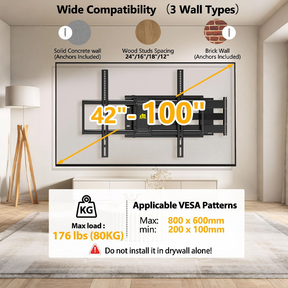 FORGING MOUNT Long Arm Full Motion TV Wall Mount For Most 42-100 Inch