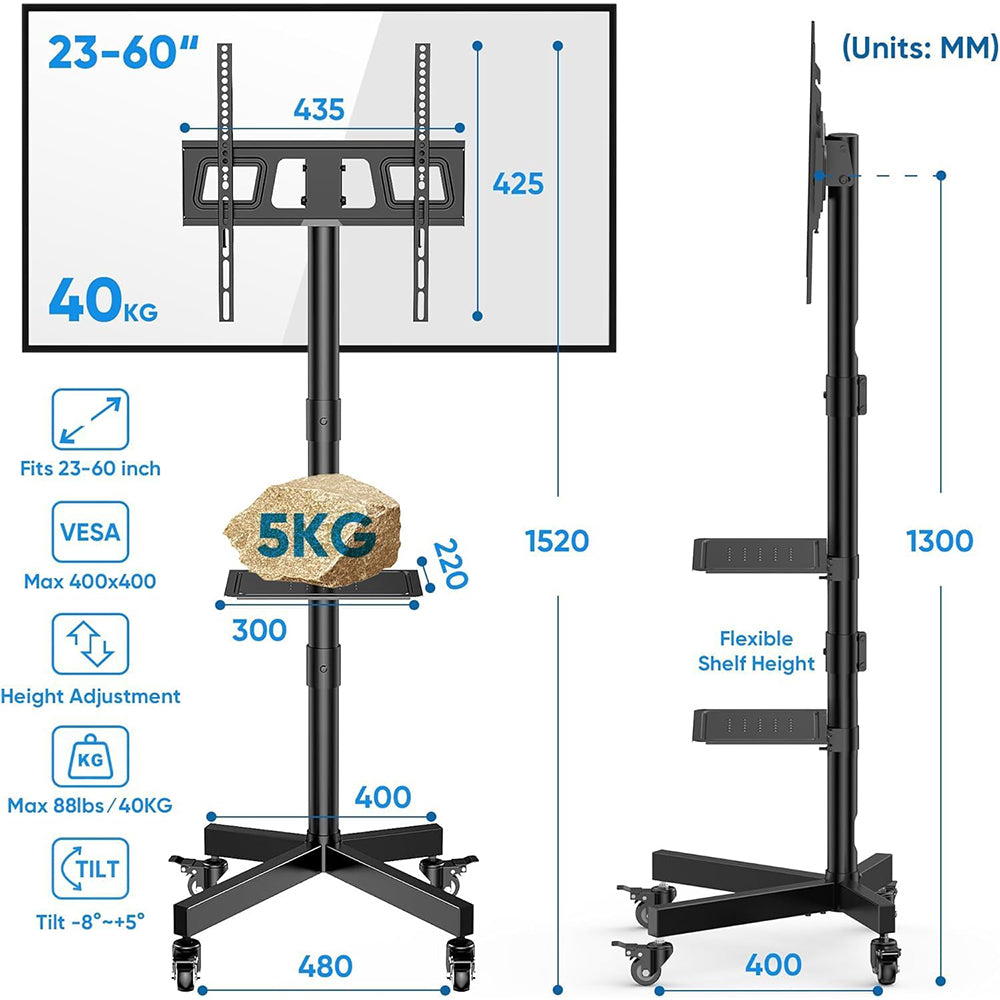 FORGING MOUNT Mobile TV Stand on Wheels for 23-60 Inch