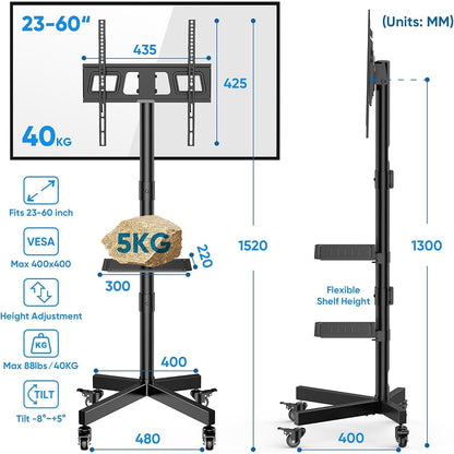 FORGING MOUNT Mobile TV Stand on Wheels for 23-60 Inch
