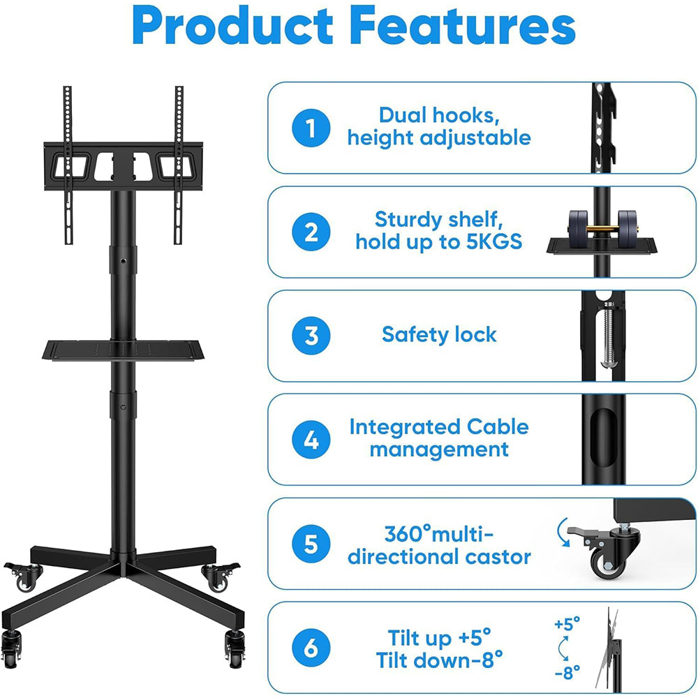 FORGING MOUNT Mobile TV Stand on Wheels for 23-60 Inch