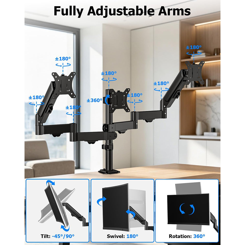 FORGING MOUNT Triple Monitor Mount for 13 to 32 inch Screens