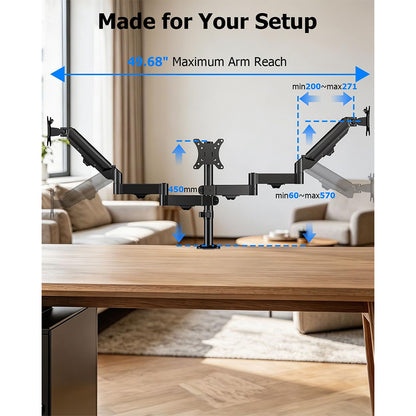 FORGING MOUNT Triple Monitor Mount for 13 to 32 inch Screens