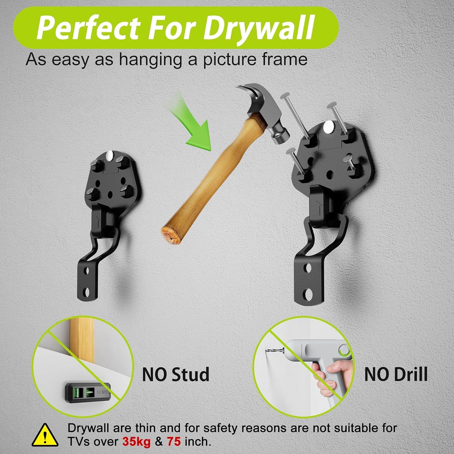 FORGING MOUNT Wall Mount NO Stud - Easy Install No Drill TV Mount Bracket