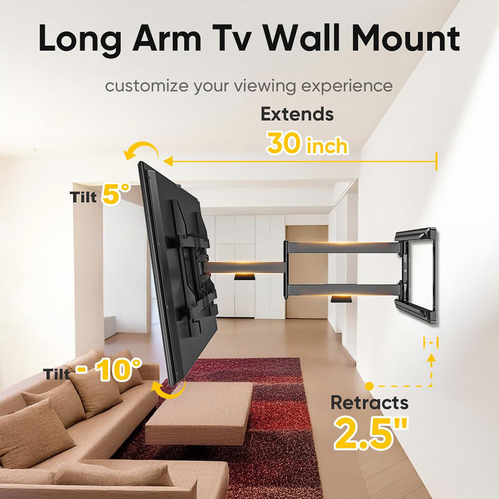 TV Wall Mount with 30 inch Long Arm its 37 to 75" Flat/Curve TVs-HY9389-B