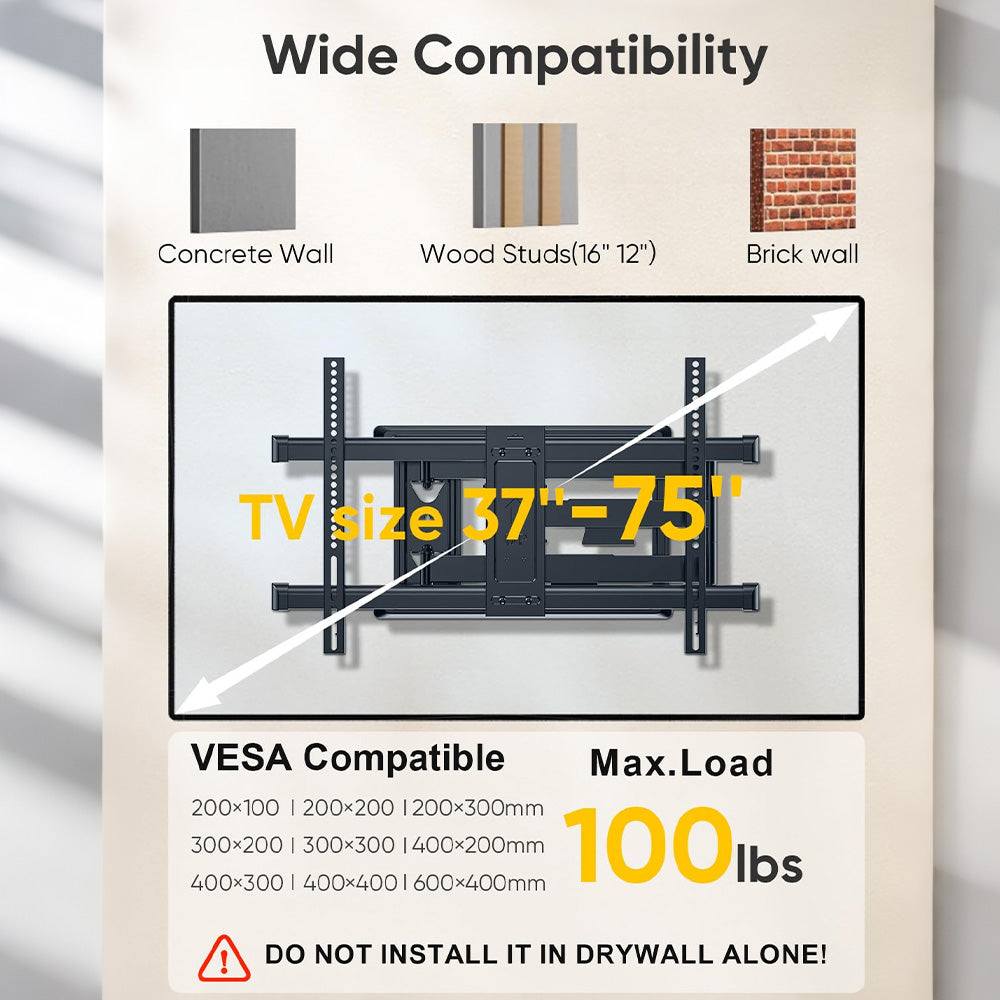 TV Wall Mount with 30 inch Long Arm its 37 to 75" Flat/Curve TVs-HY9389-B