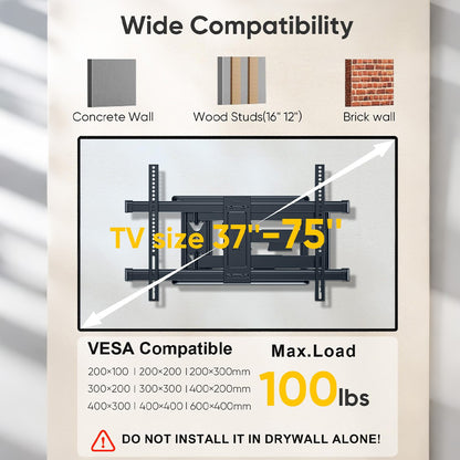 TV Wall Mount with 30 inch Long Arm its 37 to 75" Flat/Curve TVs-HY9389-B