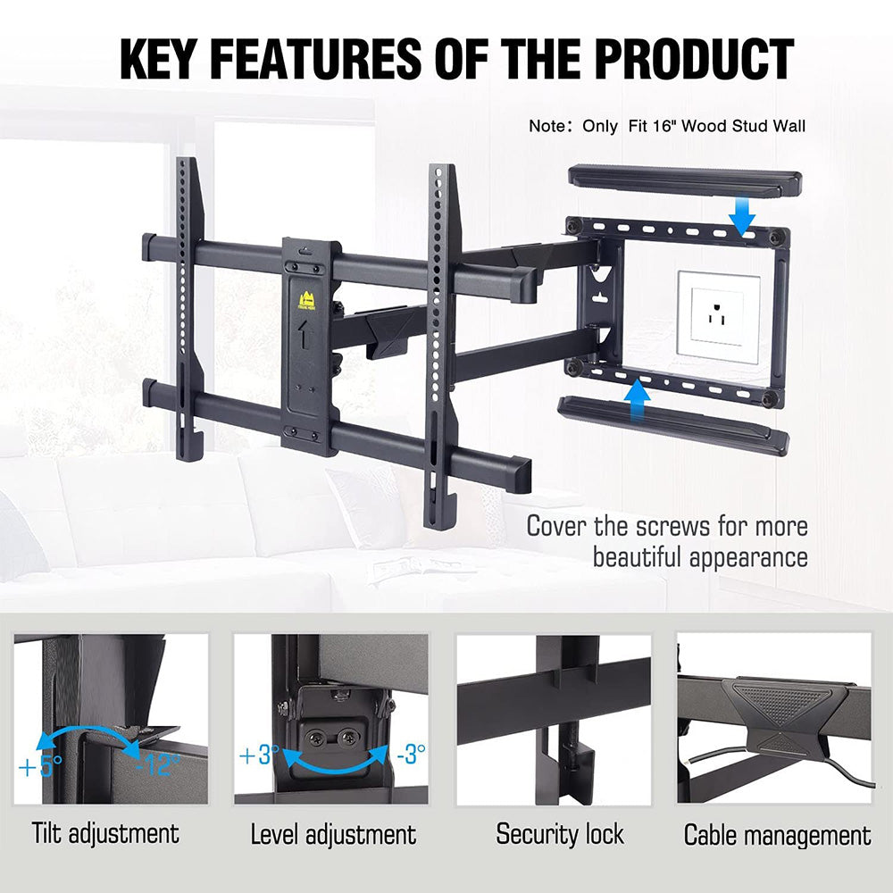 TV Wall Mount with 30 inch Long Arm its 37 to 75" Flat/Curve TVs-HY9389-B