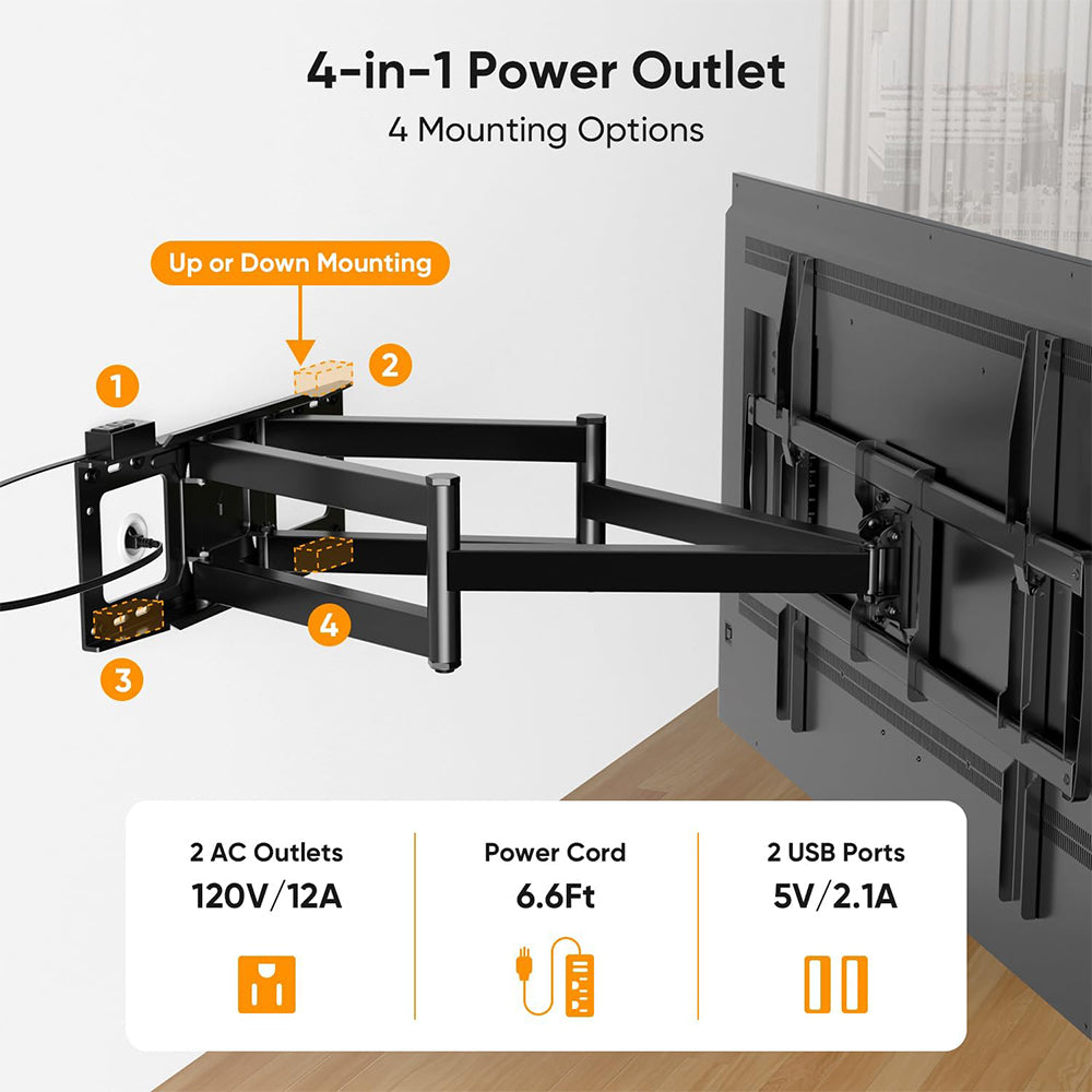 FORGING MOUNT TV Wall Mount with Extension Power Strip for 60–120 Inch