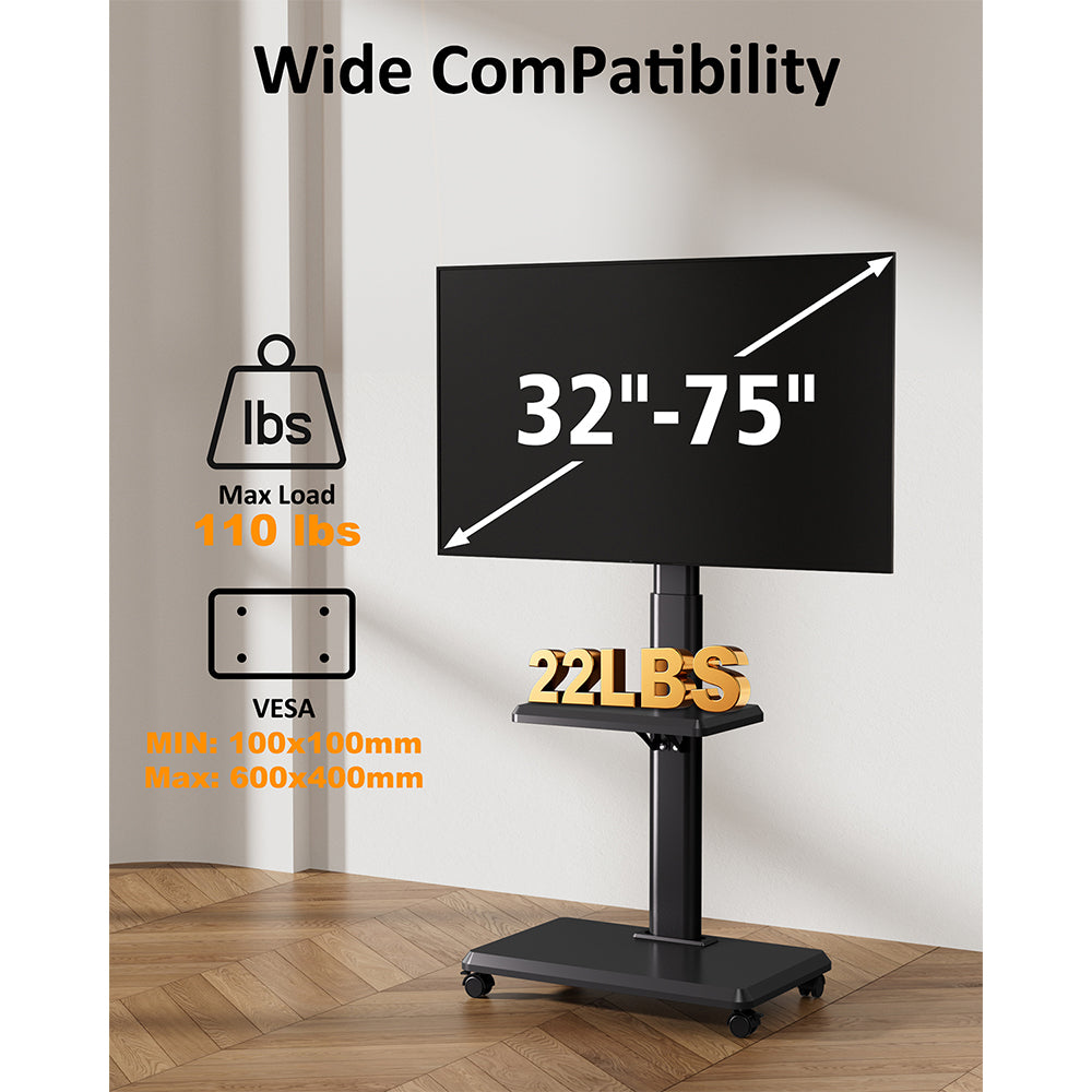 Forging Mount Wooden Base TV Cart With Shelf