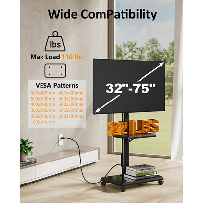 Forging Mount Wooden Base TV Cart With Shelf