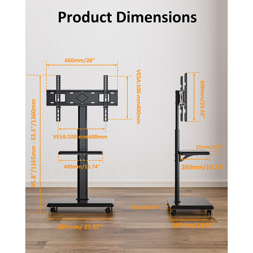 Forging Mount Wooden Base TV Cart With Shelf