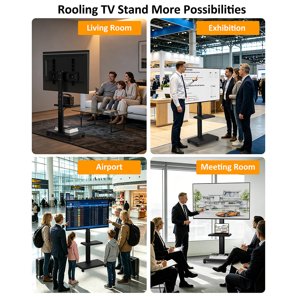 Forging Mount Wooden Base TV Cart With Shelf