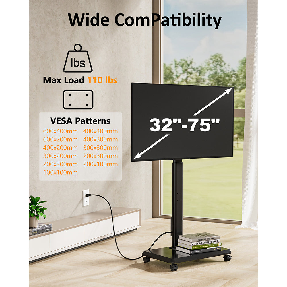 Forging Mount Wooden Base Mobile TV Cart