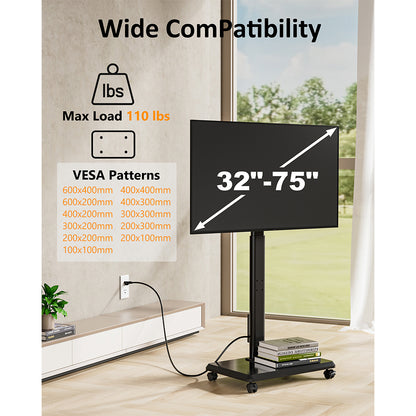 Forging Mount Wooden Base Mobile TV Cart