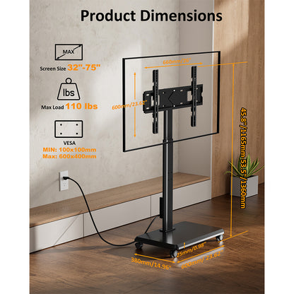 Forging Mount Wooden Base Mobile TV Cart