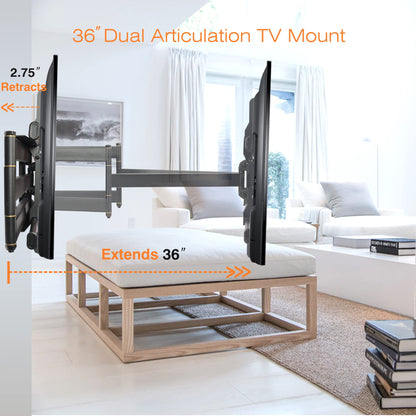 TV Wall Mount Full Motion with 36" Extension Dual Articulating for 42"-90" Flat Curved TVs, Max VESA 600x400mm Holds up to 198lbs HY9399-B
