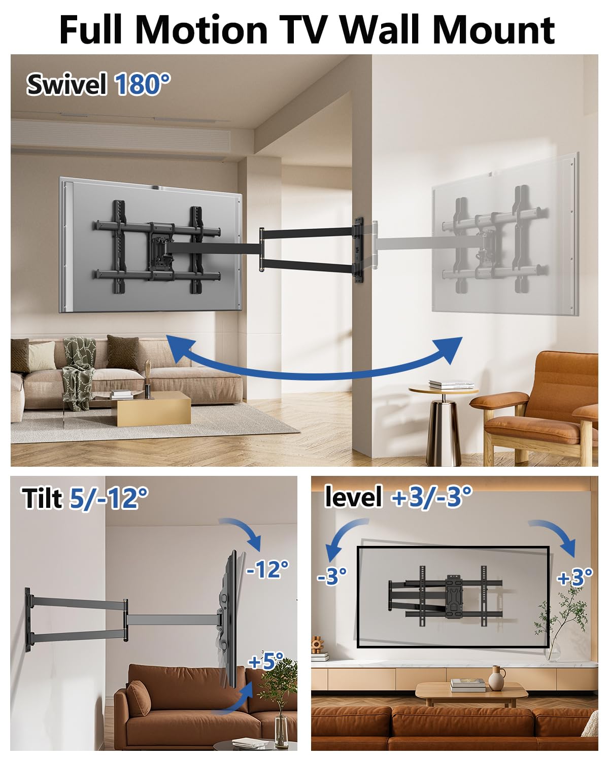 FORGING Corner TV Wall Mount with 33 Long Arm for 32-75 TVs