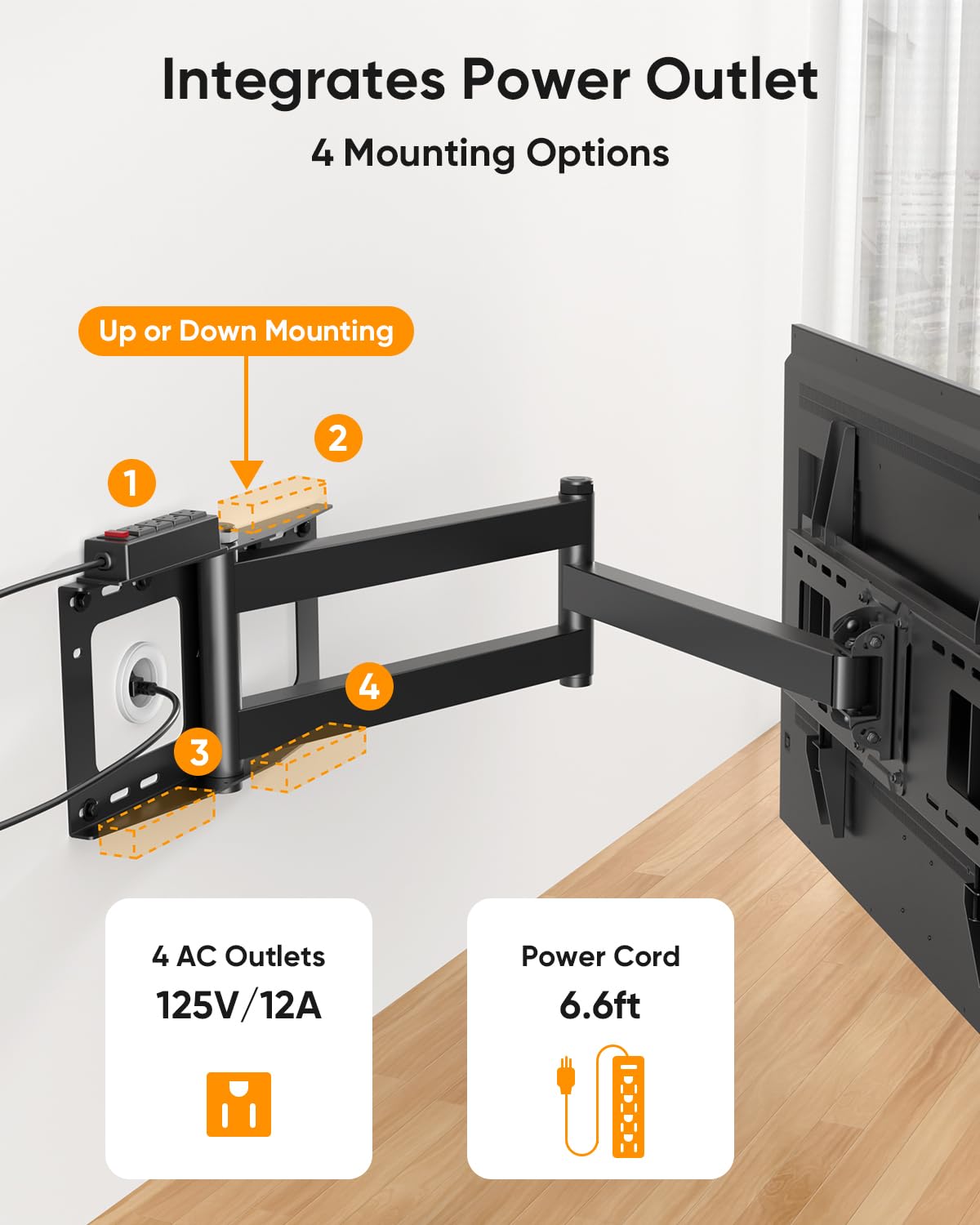 FORGING Mount 42 inch Long Arm TV Wall Mount with Power Strip for 37 to 80 TVs
