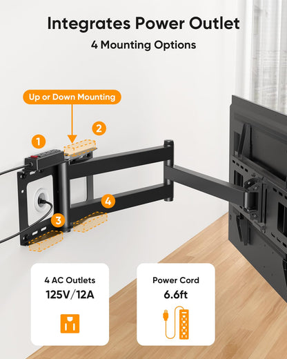 FORGING Mount 42 inch Long Arm TV Wall Mount with Power Strip for 37 to 80 TVs