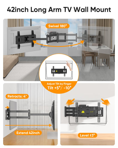 FORGING Mount 42 inch Long Arm TV Wall Mount with Power Strip for 37 to 80 TVs