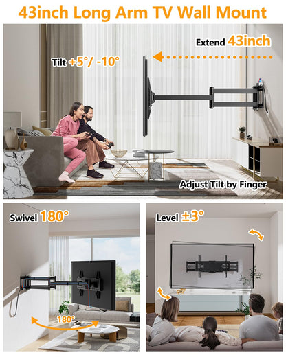 FORGING MOUNT Long Arm 43inch Long Extension TV Mount with Power Outlet