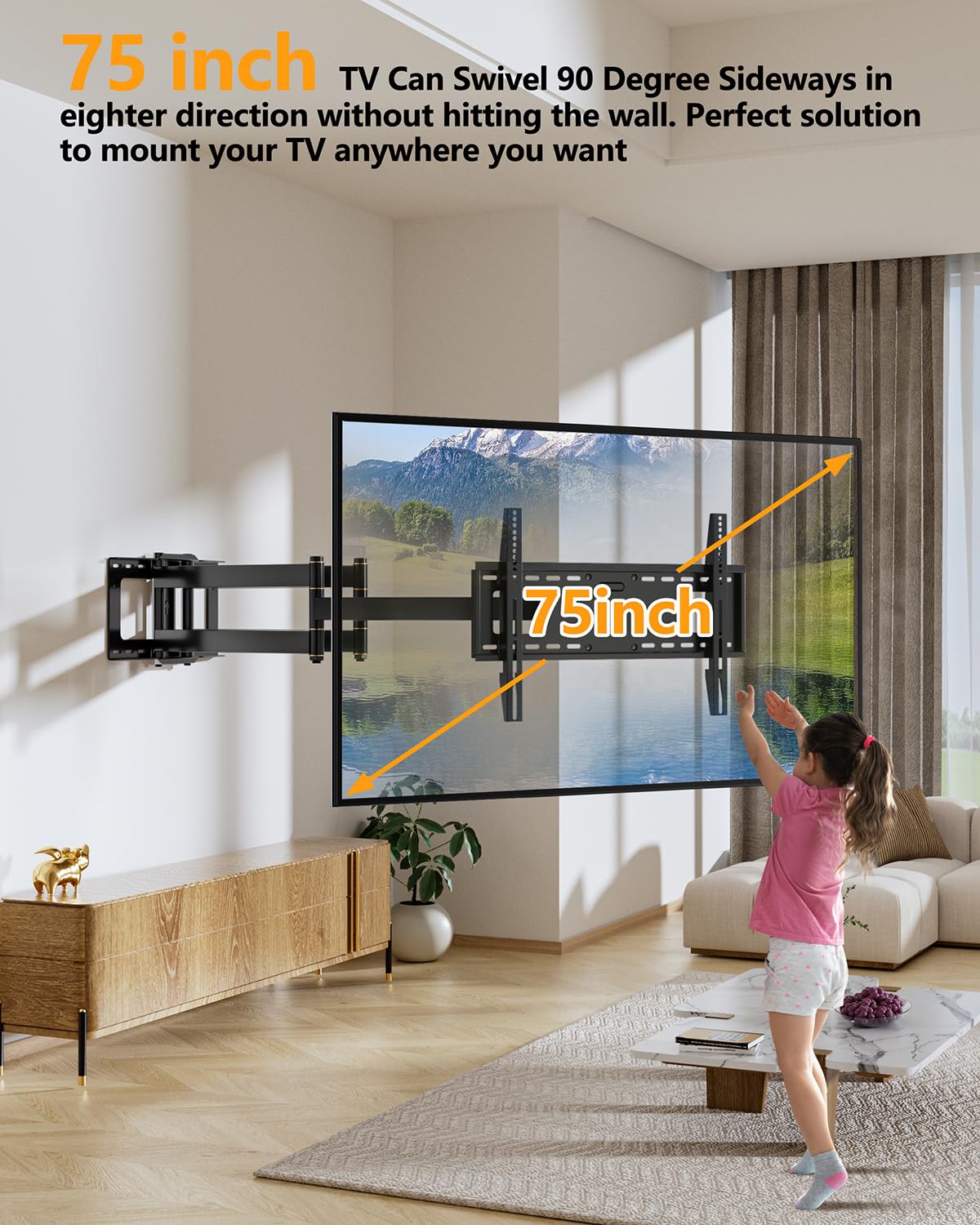TV Wall Mount Full Motion with 36" Extension Dual Articulating for 42"-90" Flat Curved TVs, Max VESA 600x400mm Holds up to 198lbs HY9399-B