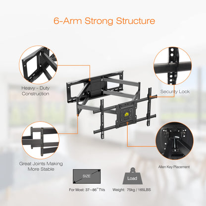 TV Wall Mount Full Motion with 36" Extension Dual Articulating for 42"-90" Flat Curved TVs, Max VESA 600x400mm Holds up to 198lbs HY9399-B