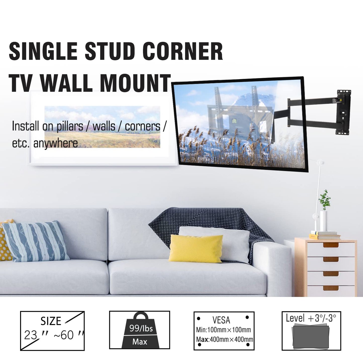 FORGING Corner TV Wall Mount Long Arm TV Mount for 23-60 TVs
