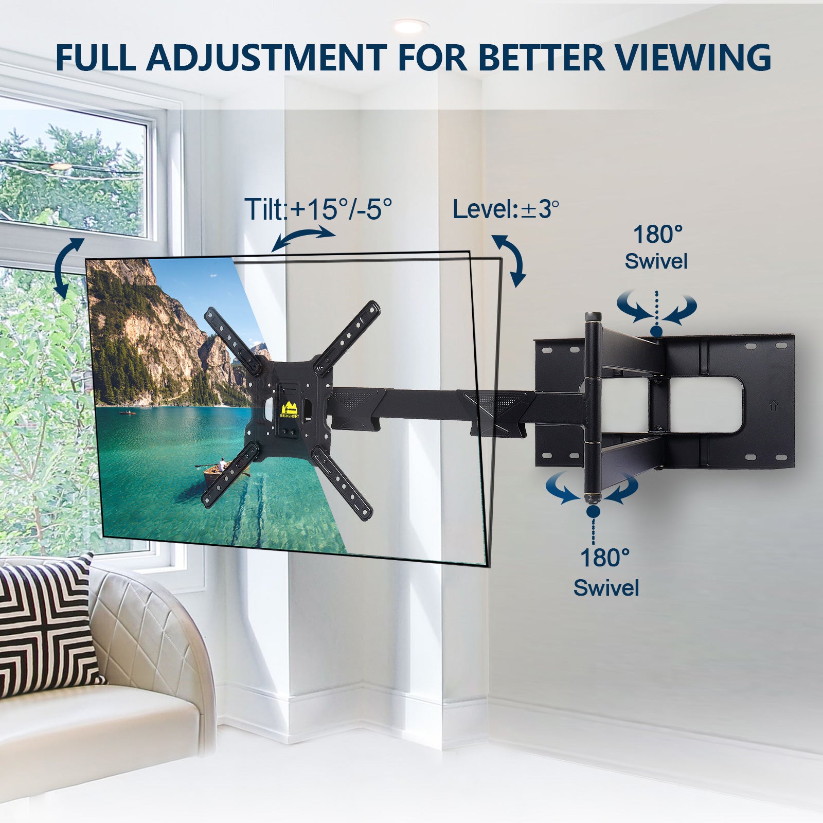 FORGING MOUNT Soporte de pared para TV de brazo largo, soporte de brazo  para monitor de TV de movimiento completo con brazo articulado de 43  pulgadas